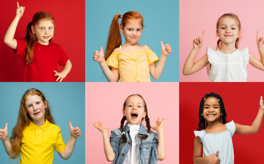 Happy,,Joy,,Fun.,Collage,Made,Of,6,Portraits,Of,Little