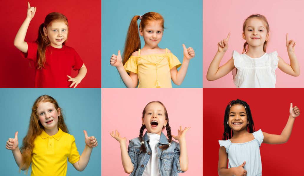 Happy,,Joy,,Fun.,Collage,Made,Of,6,Portraits,Of,Little