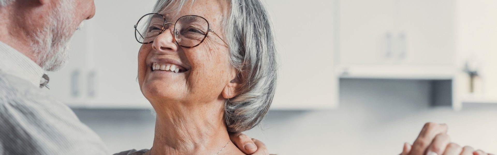 Joyful,Active,Old,Retired,Romantic,Couple,Dancing,Laughing,In,Living